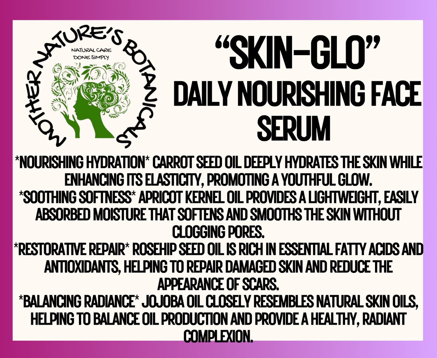 "Fresh Face" "SKIN-GLO" Daily Nourishing Face Serum with Carrot Seed & Sea Buckthorn Oil
