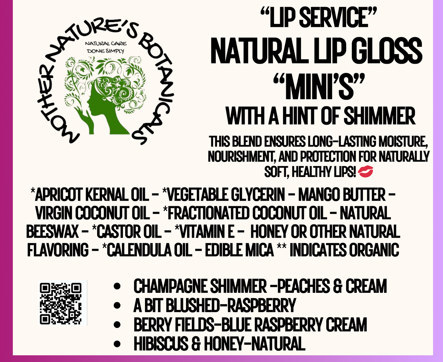 "Fresh Face" Lip Service - Natural Lip Gloss Mini's (10 ml)