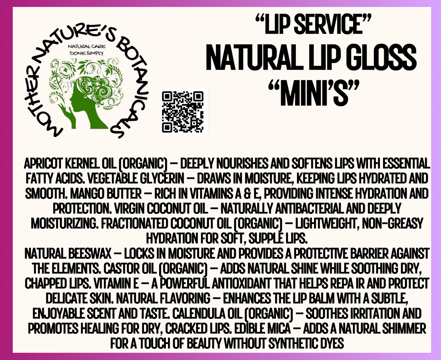 "Fresh Face" Lip Service - Natural Lip Gloss Mini's (10 ml)