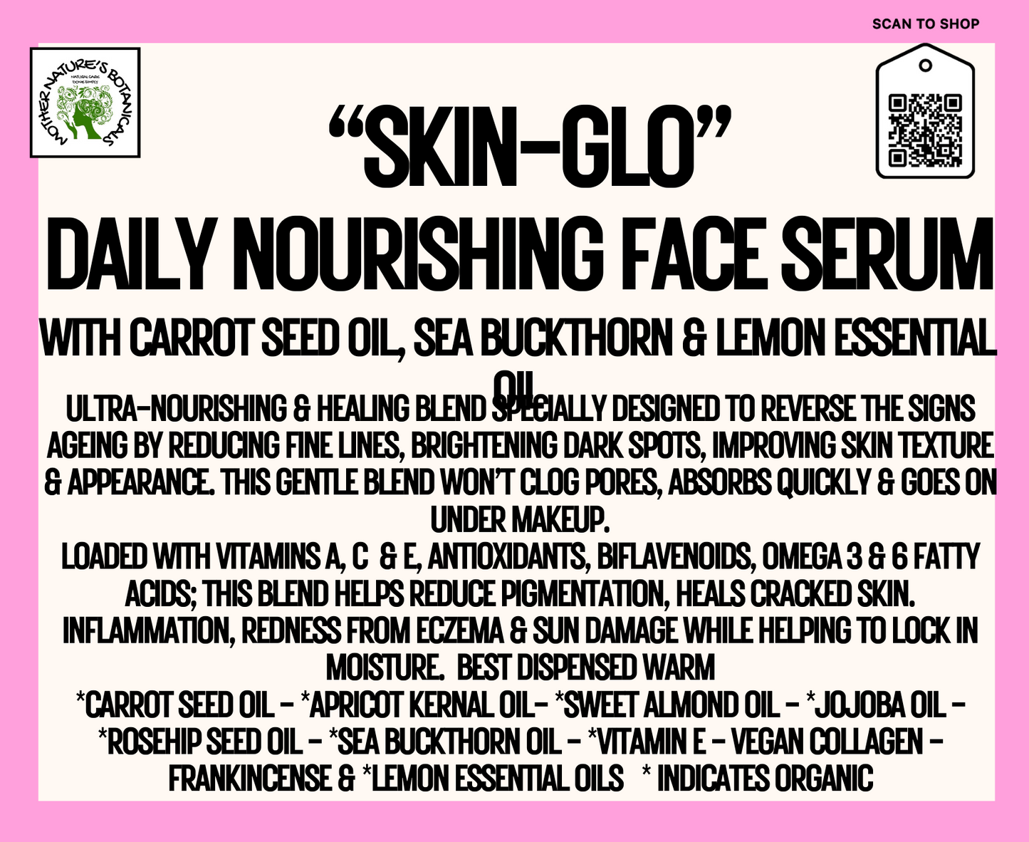 "Fresh Face" "SKIN-GLO" Daily Nourishing Face Serum with Carrot Seed & Sea Buckthorn Oil