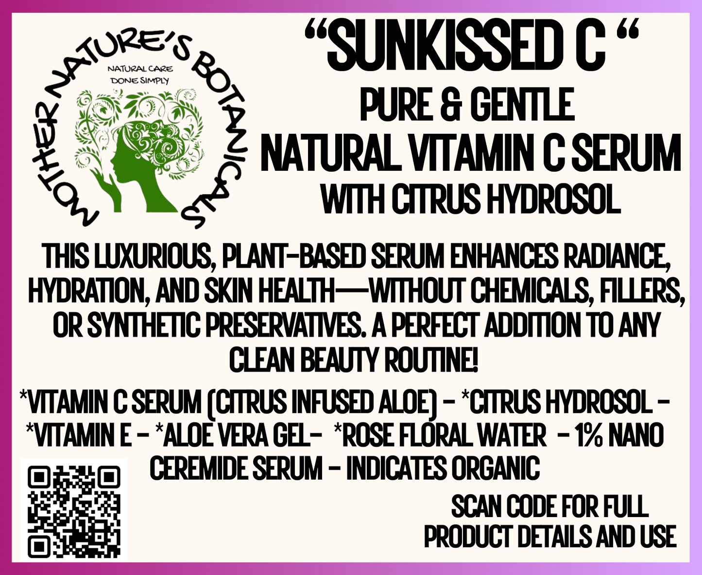 "Fresh Face" "SunKissed C"  Pure and Gentle, 100% Natural Vitamin C Serum