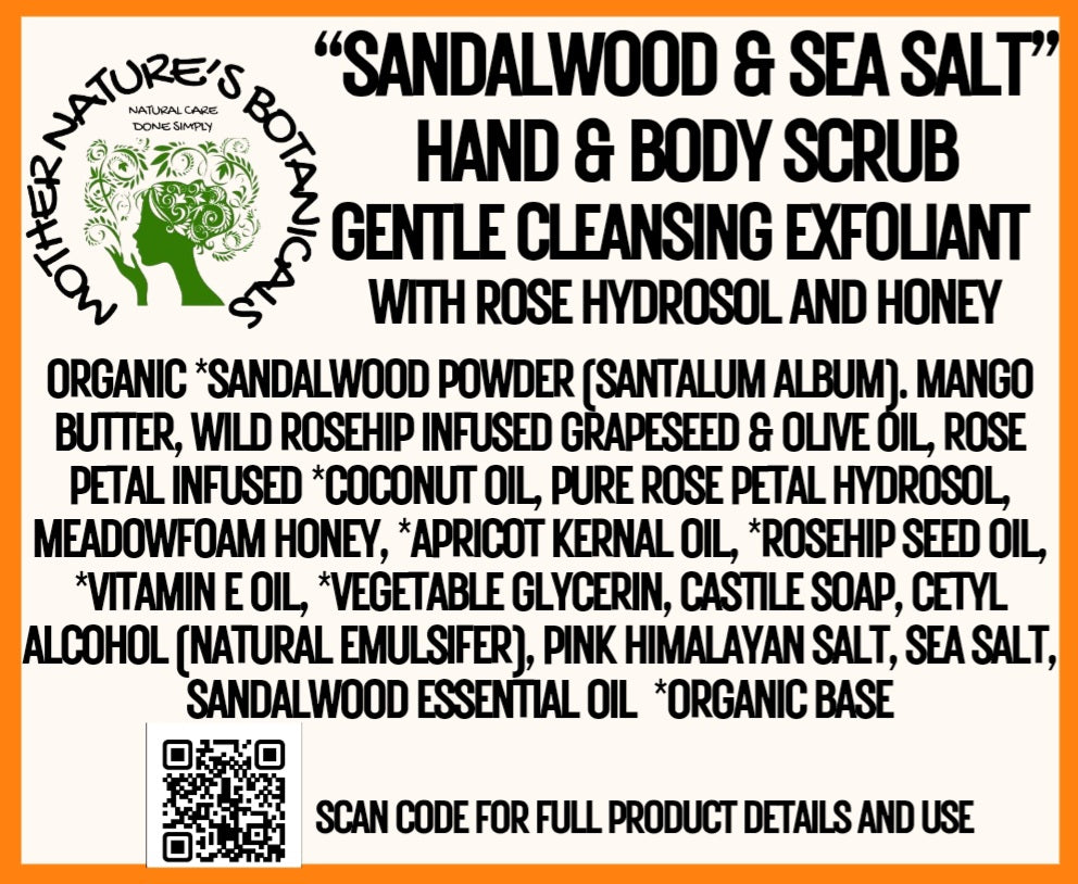 js "SANDALWOOD & SEA SALT" Gentle, Cleansing Hand & Body Scrub with Rose Hydrosol & Mango Butter